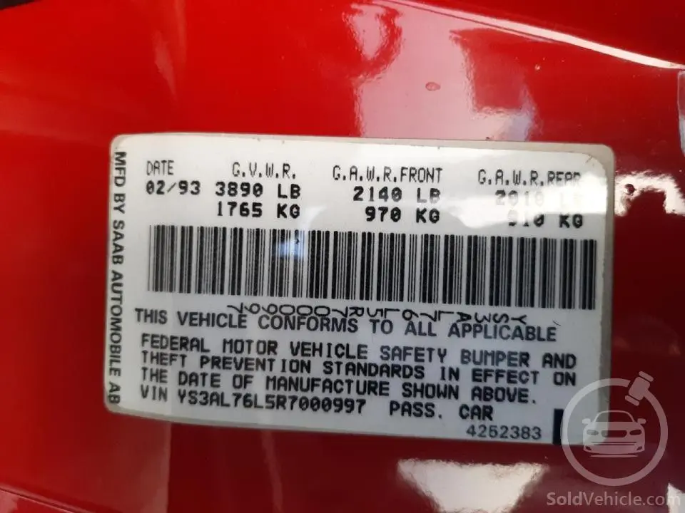 YS3AL76L5R7000997 Saab 900  1994 Red 2.0L 4