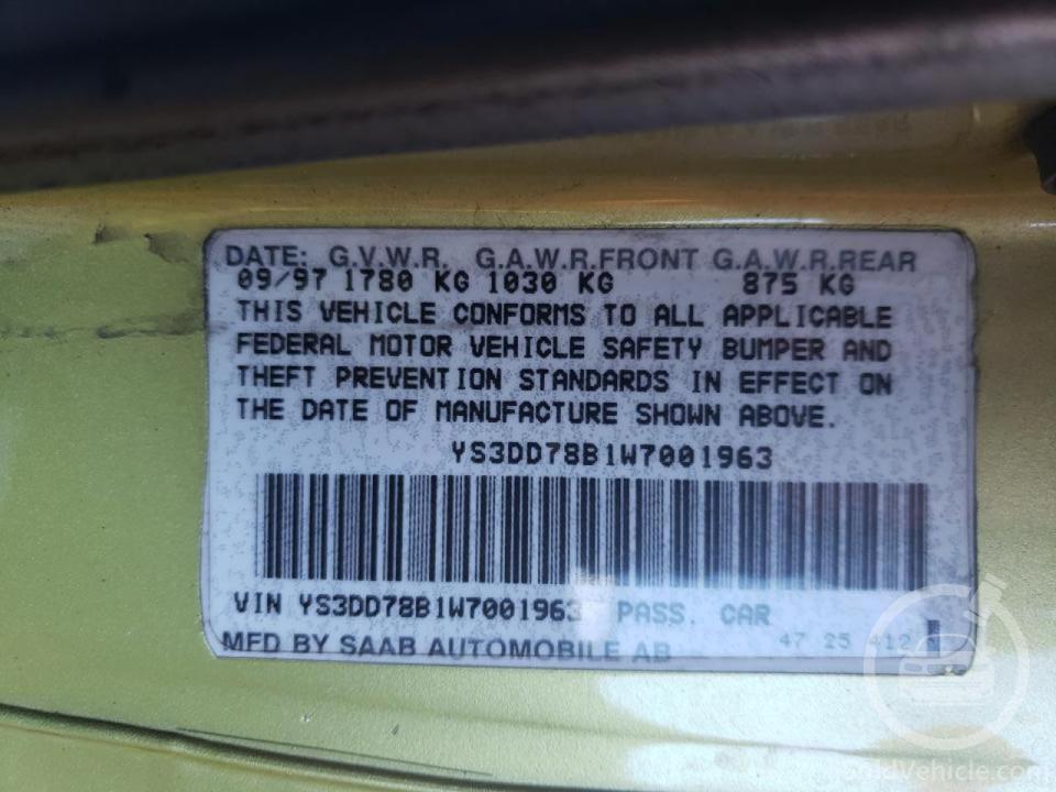 YS3DD78B1W7001963 Saab 900 S 1998 Green 2.3L 4