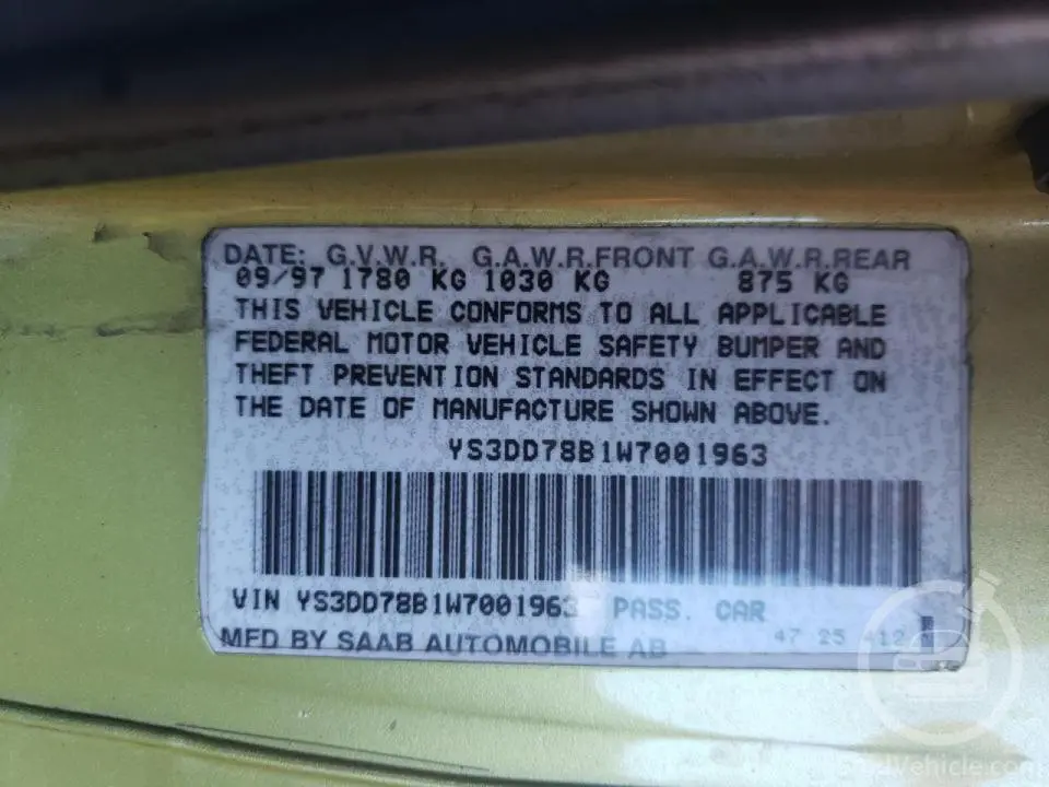 YS3DD78B1W7001963 Saab 900 S 1998 Green 2.3L 4