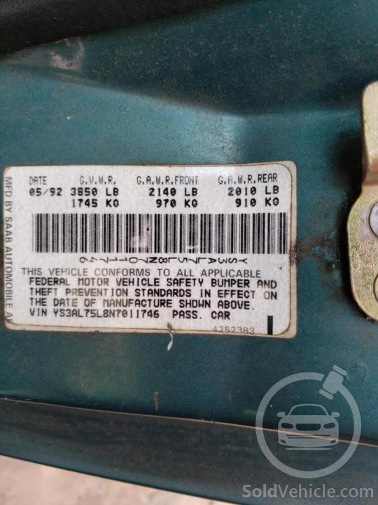 YS3AL75L8N7011746 Saab 900  1992 Green 2.0L 4