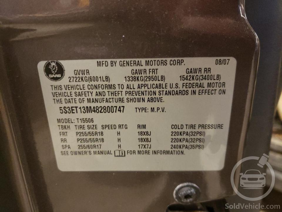 5S3ET13M482800747 Saab 9 7 5.3I 2008 Brown 5.3L 8